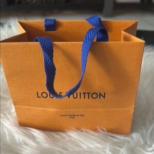 Louis Vuitton Orange Shopping Bag with Blue Handles